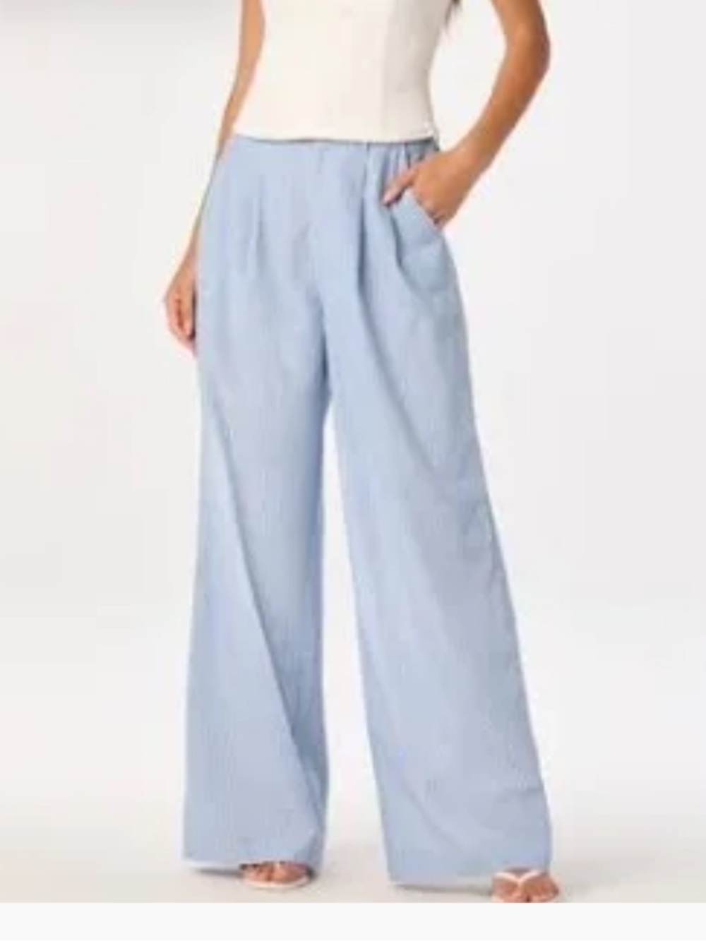 By together Light Blue Wide-Leg Women's Pants with caramel pun stripe ! M